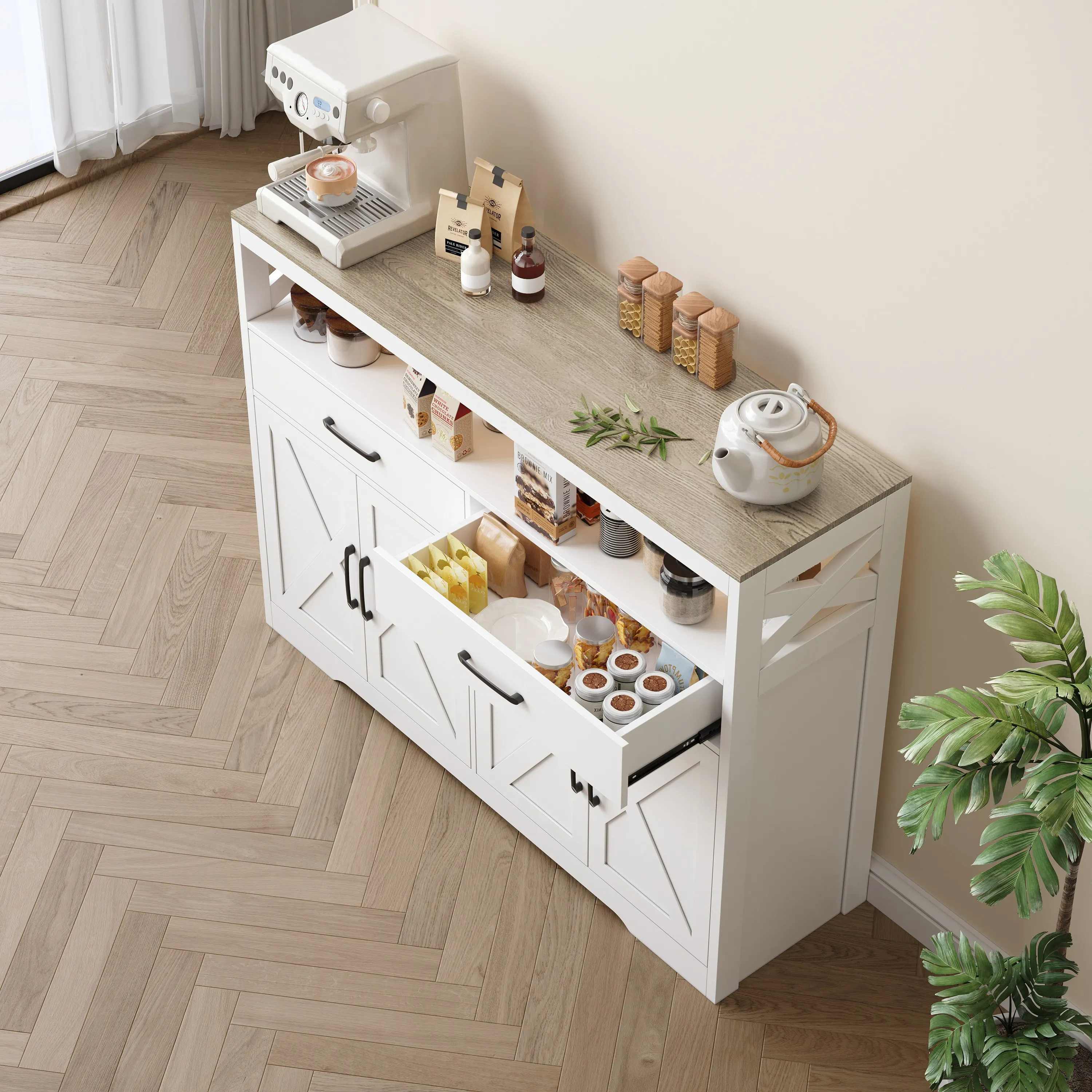 Rosahqnda Küchenschrank, Sideboard mit Türen, Kleiderschrank, Kommode, freistehend, Küchenschrank, Highborad-Sideboard – Detail 6