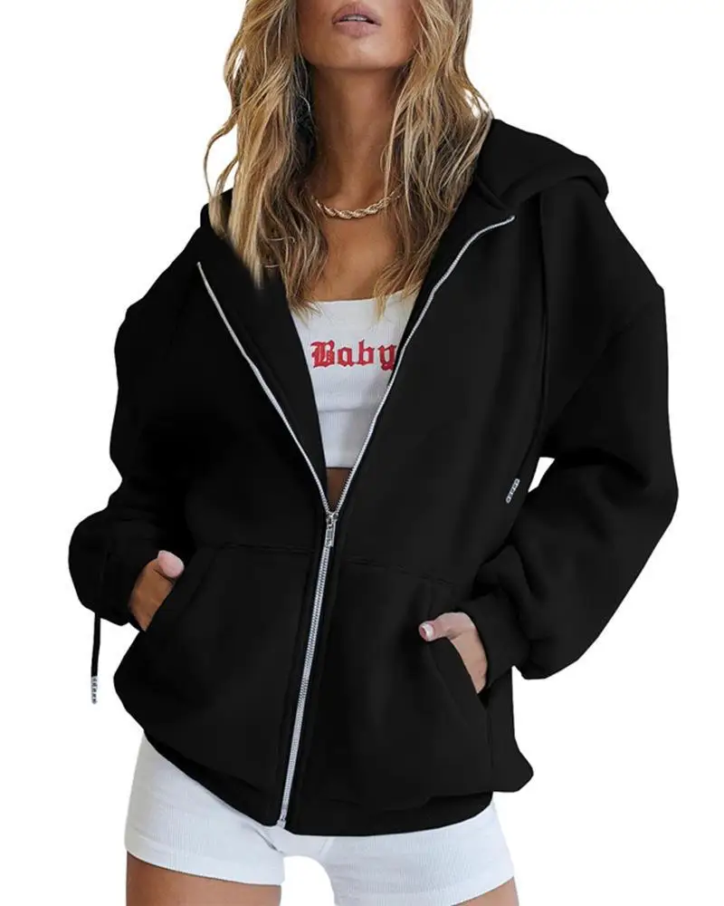 Women's Cute Hoodies Teen Girl Fall Jacket Oversized Sweatshirts Casual Drawstring Zip Up Y2K Hoodie with Pocket