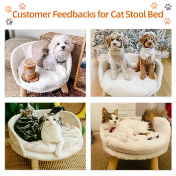 Luxury Cat Bed Soft Warm Plush Fabric Pet Nesting Chair Bed Stool Wood Legs with Cushion Pad Washable Waterproof for Small Pets 5