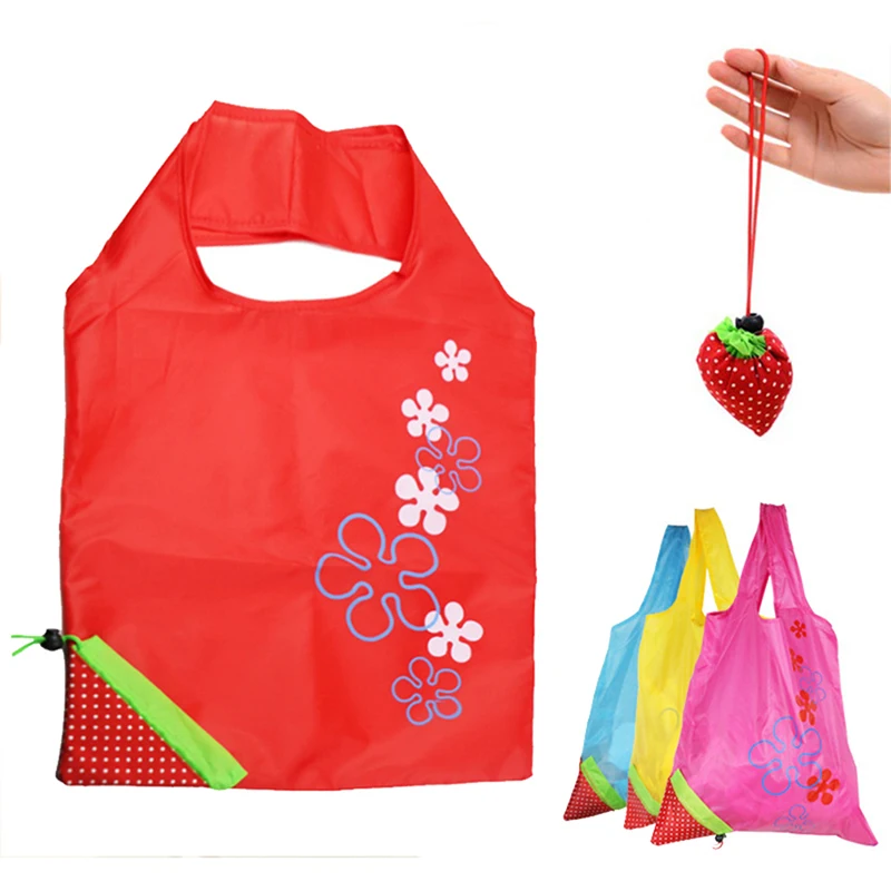 

1pc Fashion Reusable Cute Strawberry Storage Bag Foldable Shopping Bag Handbag Vegetable Fruit Large Storage Bag random color