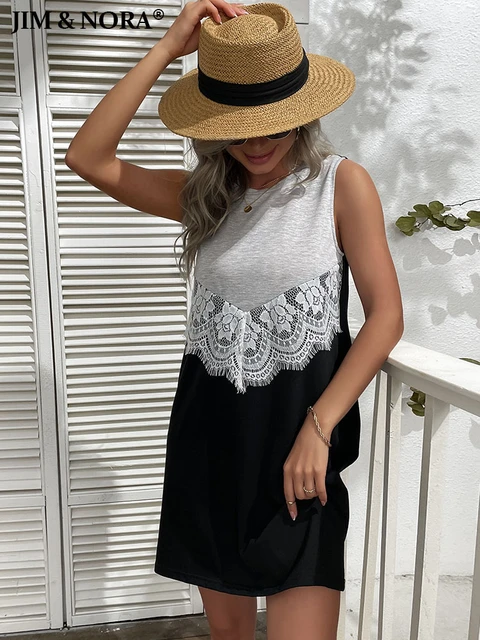 Summer Dress for Women 2023 Plus Size Casual Fashion Lace Short Sleeve  Round-Neck Dress Bohemain Beach Mini Sundress 