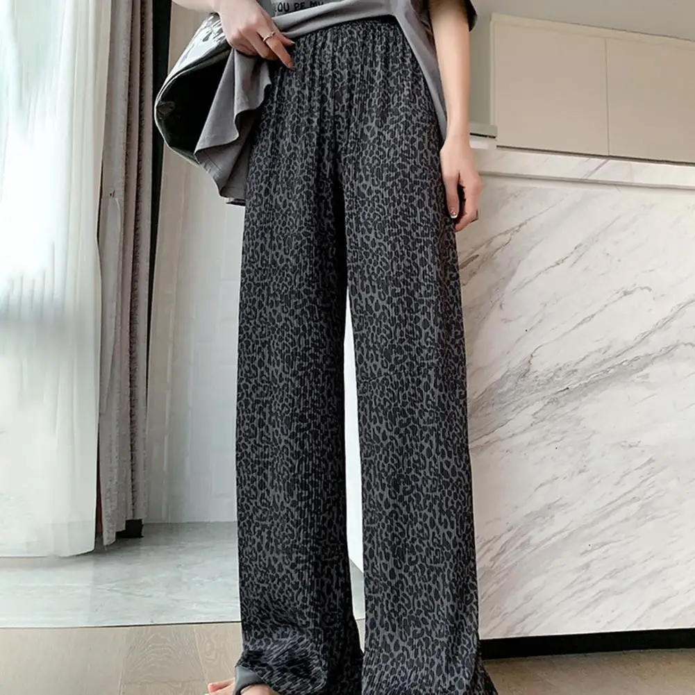 

Versatile Pants Tie-dye Print Wide Leg Trousers for Women High Waist Elastic Pants Streetwear Ice Silk Long Trousers Women Pants