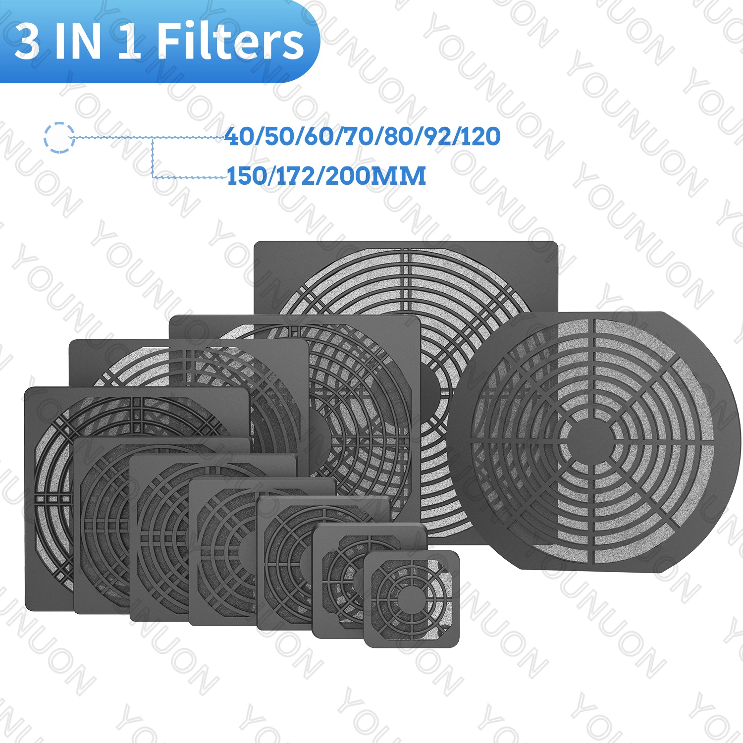 블랙 실버 다리미 메쉬 그릴, 냉각 선풍기 그릴, 30mm, 40mm, 50mm, 60mm, 70mm, 80mm, 92mm, 120mm, 135mm, 140mm, 150mm, 172mm, 200mm, 2 개
