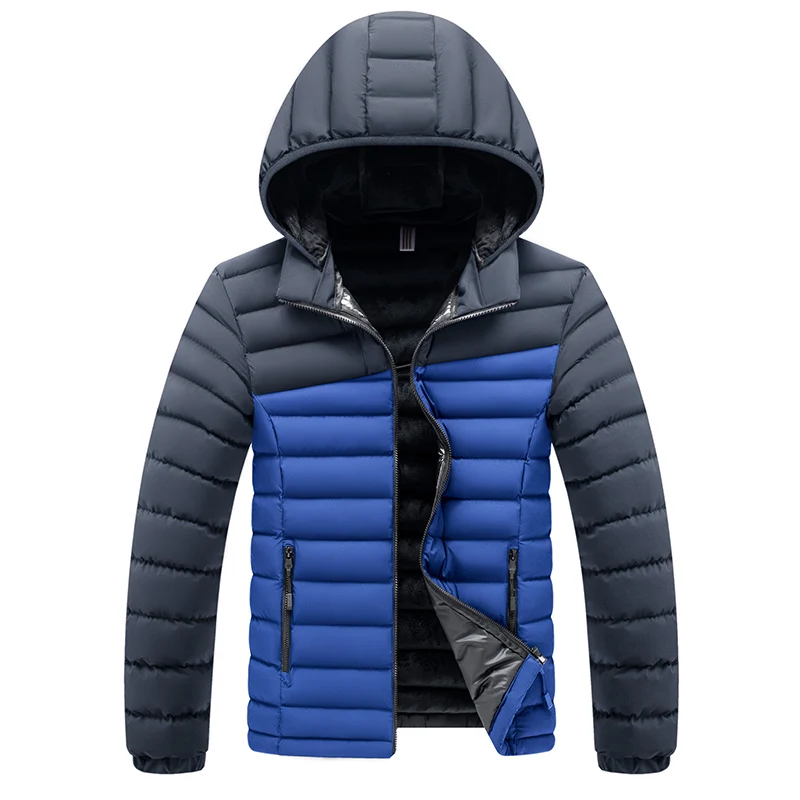 Male Puffer Jacket Winter Patchwork Thick Outdoor Windproof Waterproof Hooded Coat Parka Jackets Mens