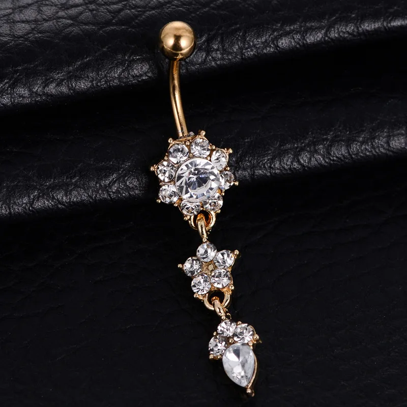 Piercing Jewelry Body Piercing Jewelry Body Jewelry Belly Button Piercings 1PC Fashion Crystal Navel Piercing Stainless Steel Flower Pendant Belly Button Rings Belly Piercing Women
