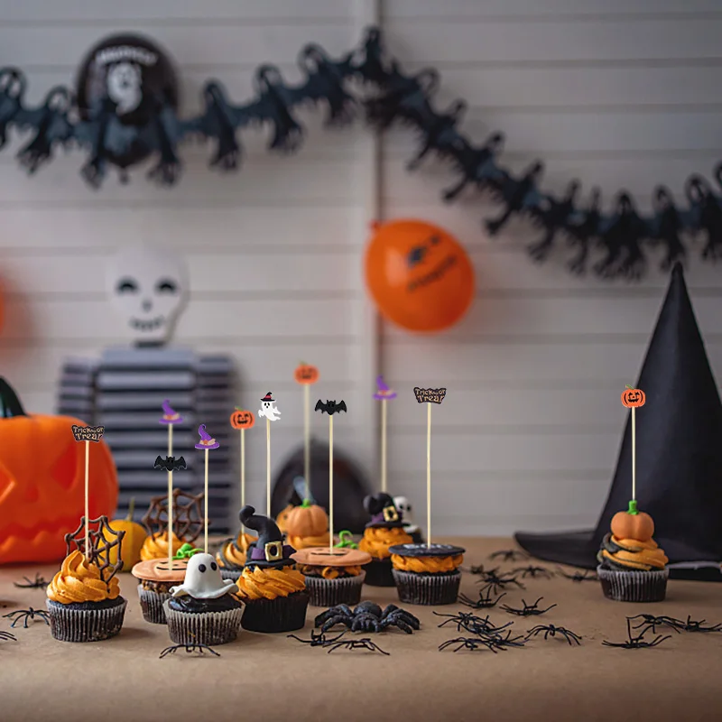 50/100Pcs Halloween Einweg Bambus Zahnstocher Kürbis Buffet Kuchen Obst Gabel Spieße Für Halloween Party Decor Cocktail Picks – Detail 5