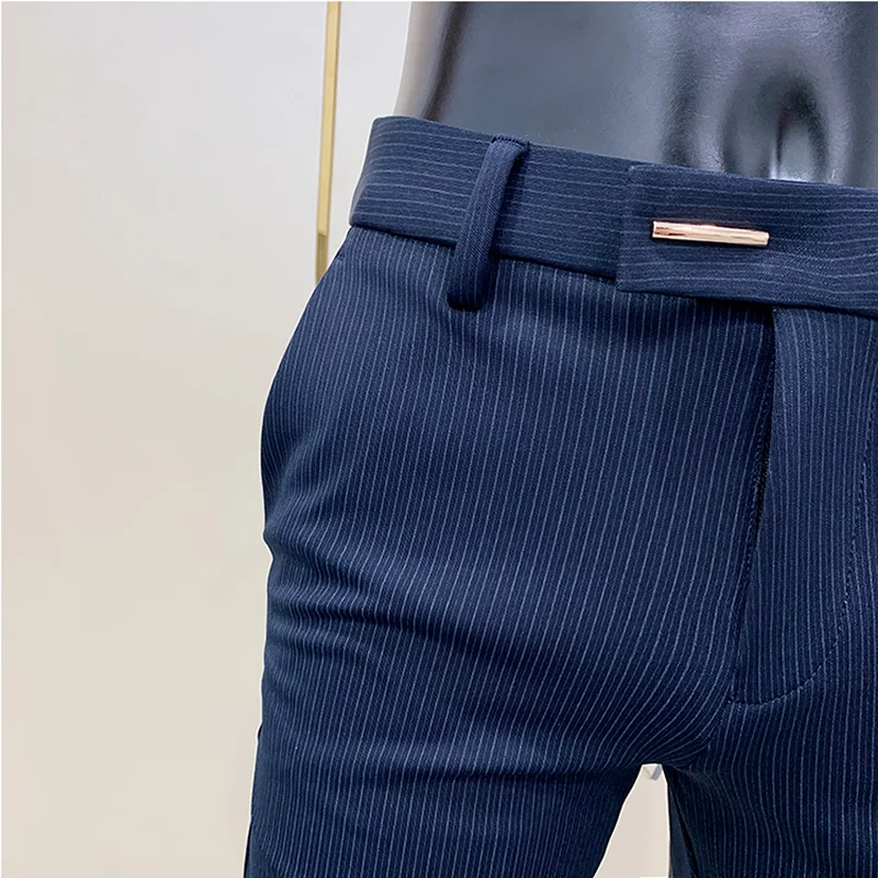 Fashion Striped Suit Pants Men's Slim Fit Skinny High Quality Pants Men's Office Party Business Casual Formal