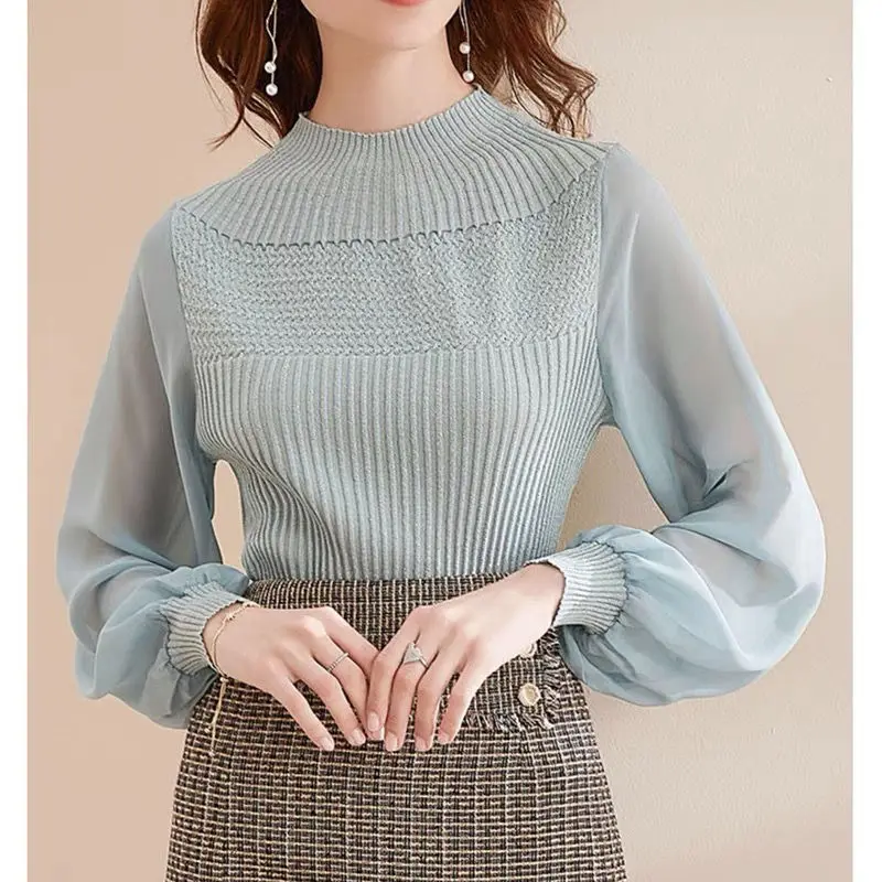GETADME Long Sleeve V-Neck Fine Elegant Woman Shirts Lace Spliced Hollow Office Lady Blouses Youthful Fashion Loose Streetwear Tops