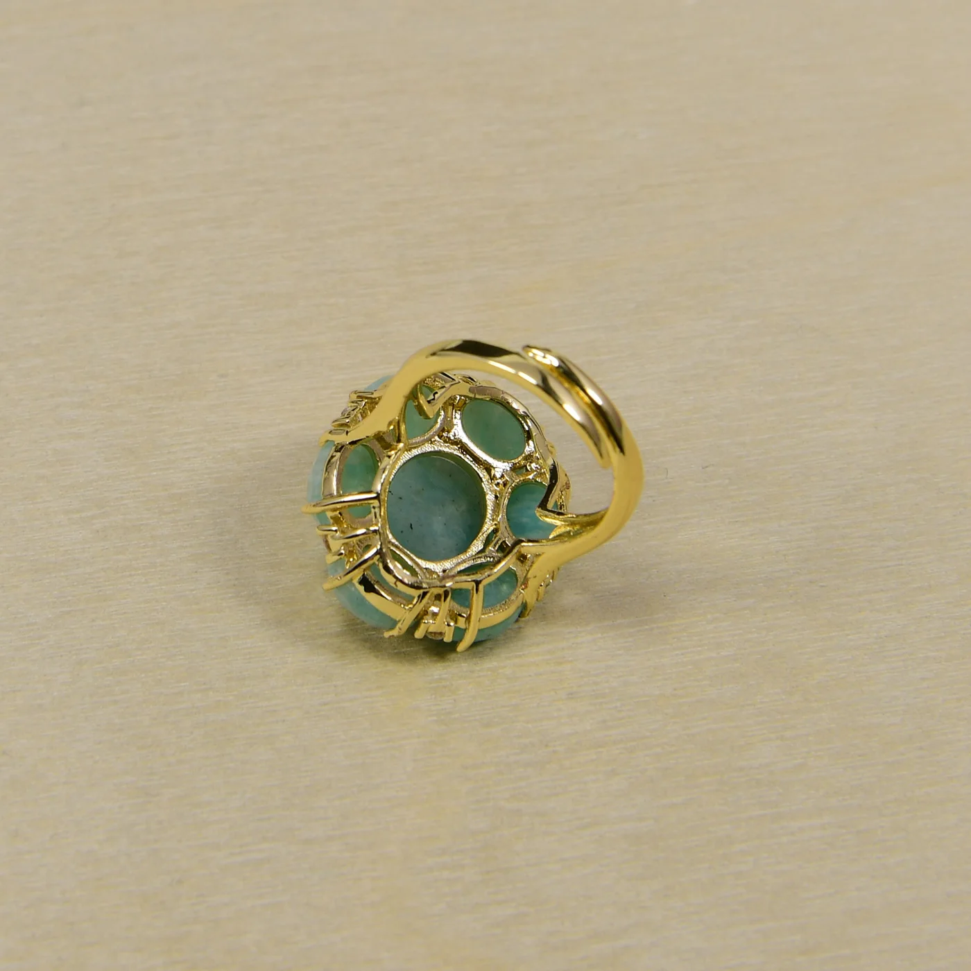 Natural Amazonite Blue Crystal Cubic Zirconia Flower Shape Ring -Fashion Gift