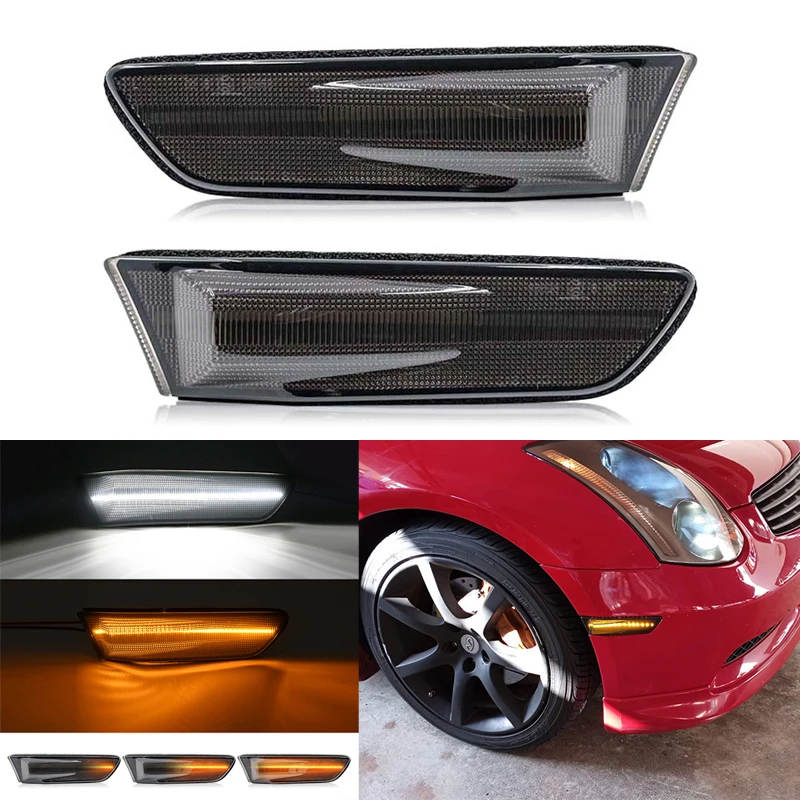 

LED Dynamic Side Marker Lights For Infiniti V35 G35 Coupe 2003-2007 Sedan For Nissan Skyline White DRL Amber Turn Signal Light
