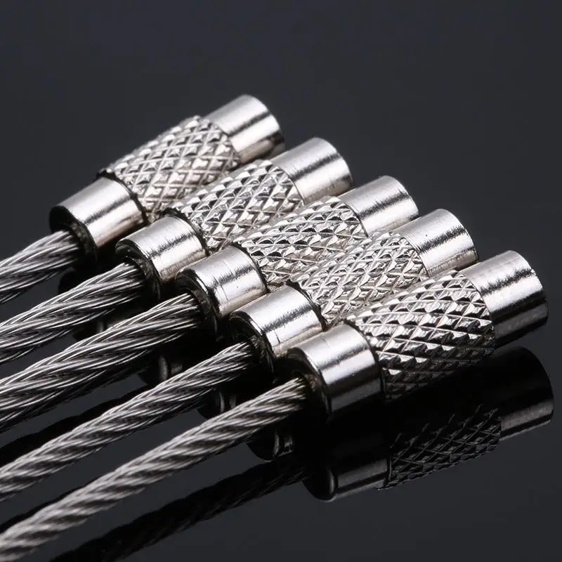 100PCS EDC Keychain Tag Rope Stainless Steel Wire Cable Bags Loop Screw Lock Gadget Keys Chains Hanging Rings Camping DIY Tools