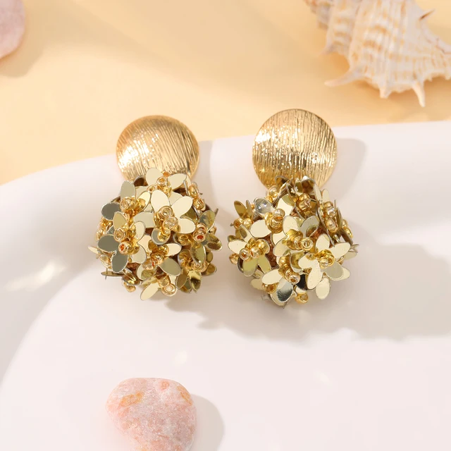 INKDEW Flower Petal Beads Big Round Drop Earrings