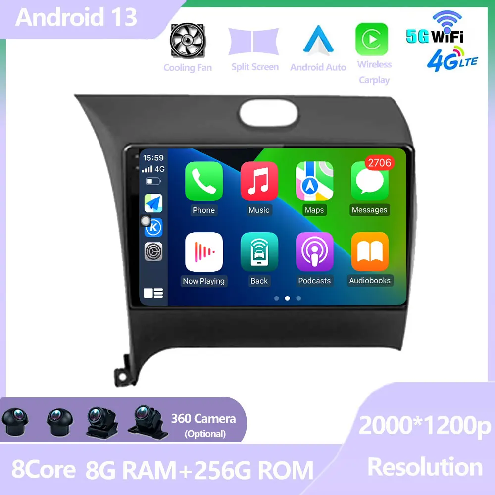 

For KIA Cerato K3 2013 2014 2015 Android 13 Car Multimedia Radio Video Player GPS Navigation Touch Screen DSP 4G LET Carplay BT