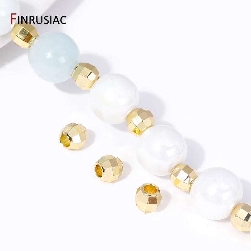 

DIY Jewelry Making Accessories 18K Gold Plated Brass Geometric Faceted Round Spacer Beads For Bracelet Necklace Making Supplies