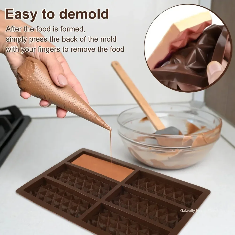Chocolate Bar Mold 6-hole Thick Silicone Filled Knafeh Pistachio Chocolates