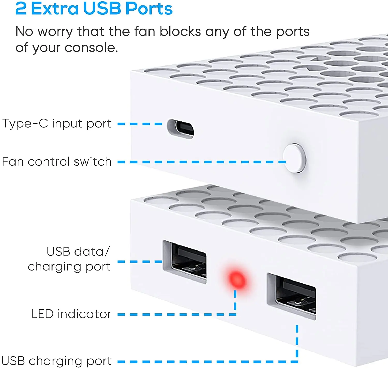 Vertical Dual Cooling Stand 2 Cooling Fans 3-Speed Cooler Dock Station for Xbox Series S Game Console Holder with 2 USB Ports