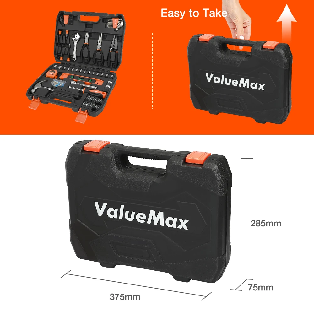 ValueMax 8PC-150PC Home Tool Set for Home Repair Tool Set Household Kits With Screwdrivers Pliers Hammer Utility Knife Box