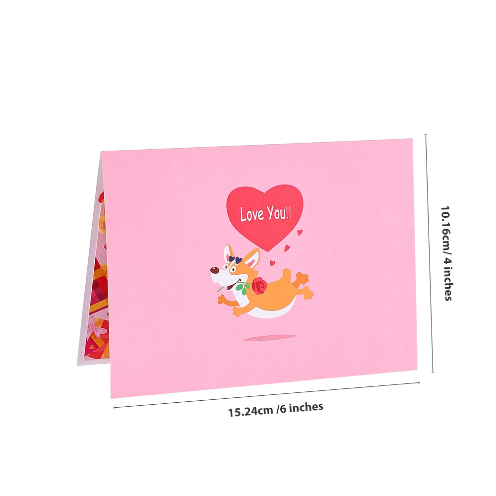 3D Pop-up Greeting Card Lovely Heart Puppy Balloon Cartoon Valentine's Day Gift For Wife Lover Girlfriend