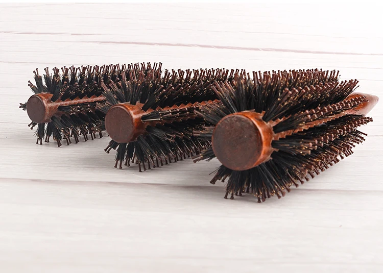 6-Stil, Holzgriff, rund, gerade, Twill-Haarkamm, Rollbürste, Wildschweinborsten, rundes Fass, Lockenbürste, Friseurwerkzeug – Detail 13
