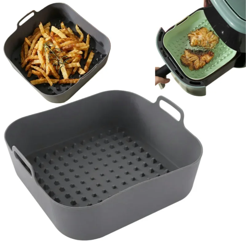 Air Fryer Liners Air Fryer Baking Tray Air Fryer Accessories Air Fryer Mold Air Fryer Silicone Tray Reusable Airfryer Pan Liner Accessories Silicone Air Fryers Oven Baking Tray Pizza Chicken Airfryer Non-stick Silicone Mould