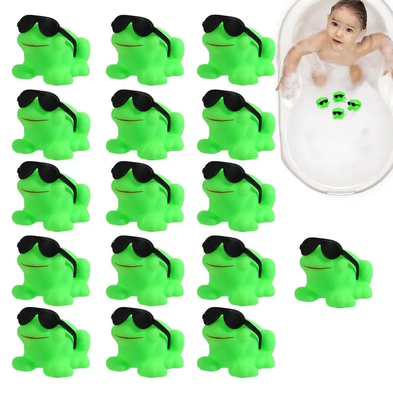 

Animal Bath Toys For Kids 16pcs Green Mini Frog Toys Bulk Rubber Bathing Squeak Toys Floating Frog Toys With Sunglasses Design