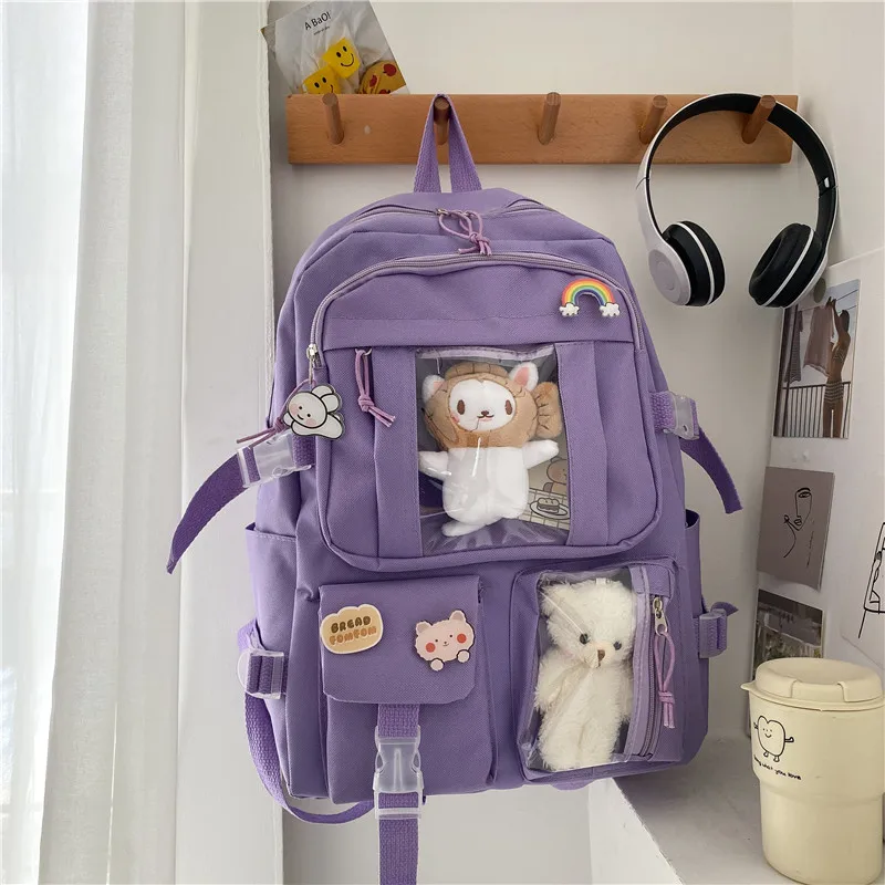 Teenage Girls School Backpack High School Quality Capacity New Kawaii Cute Backpack Candy Pure Solid Color Simple Sports Travel
