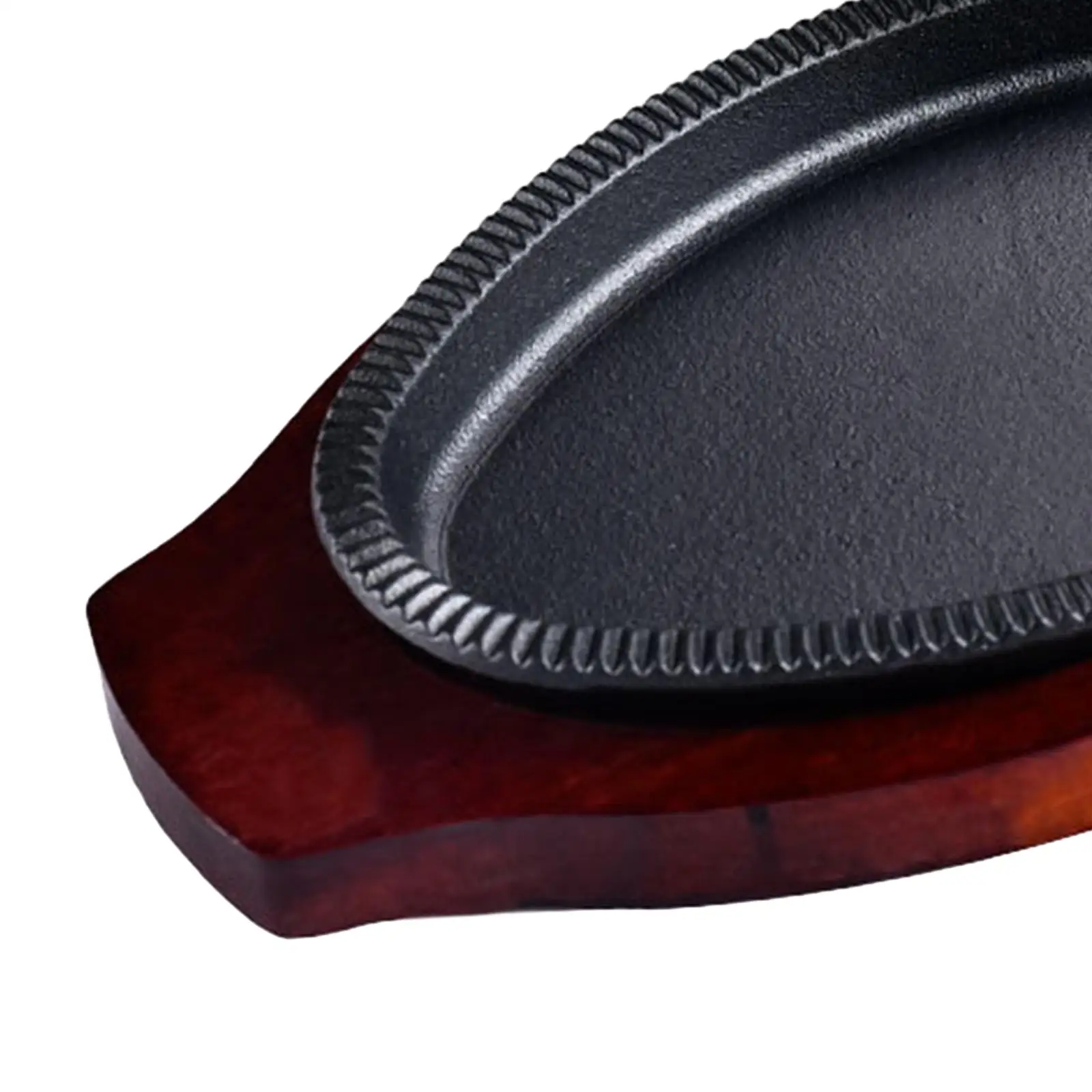 Cast Iron Steak Plate Nonstick with Wooden Base Fajita Pan Sizzle Griddle Steak Pan for Stovetops Home Restaurant Cooking