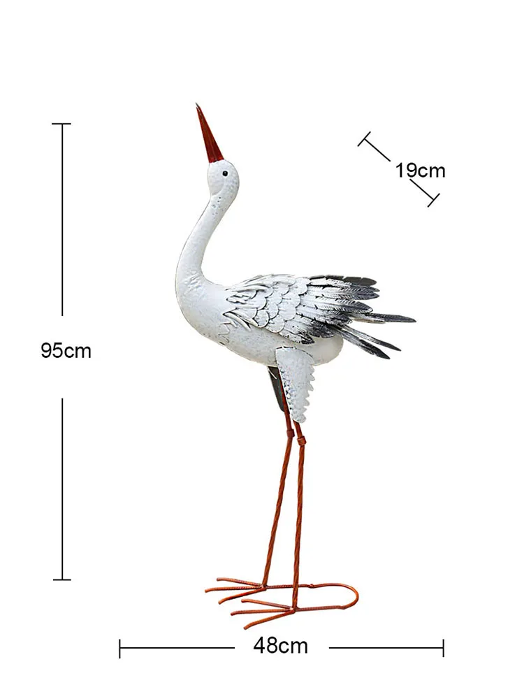 Outdoor Yard Garden Decor Statues Iron Art Red-crowned Crane Gardening Exterior Accessorie Decor Country House Animal Customized