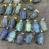 Natural Labradorite Buddha Pendant, Crystal Laugh Buddha Carving, Buddhist Gift, Buddhism Amulet, Zen Stone Necklace Making 1