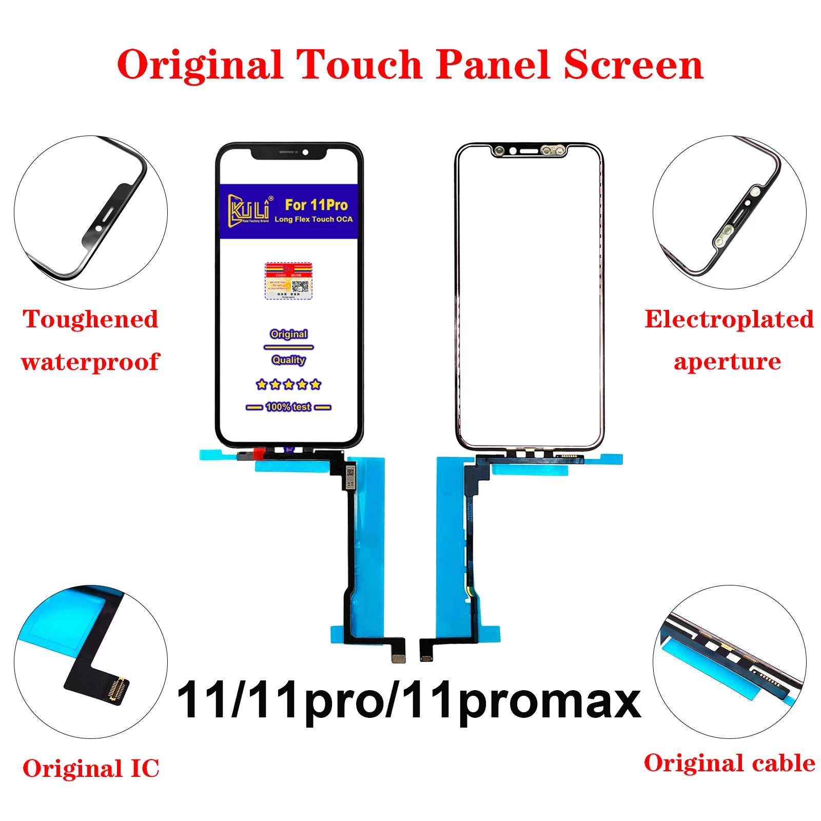 

KULI Free Ship Long Flex Touch Glass OCA for iPhone 11 11pro 11promax TP Digitizer Front Lens Panel Cable Mobile Phone Repair