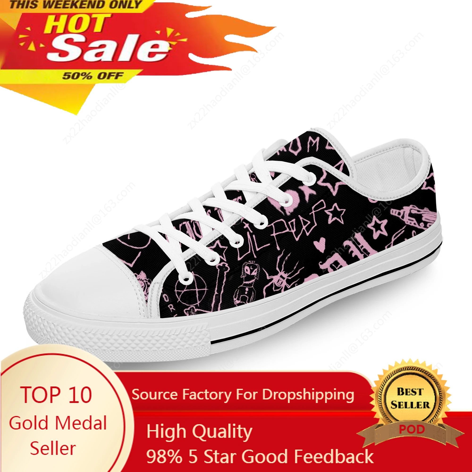 

Hip Hop Rapper Lil Peep Novelty White Cloth Fashion 3D Print Low Top Canvas Shoes Men Women Lightweight Breathable Sneakers