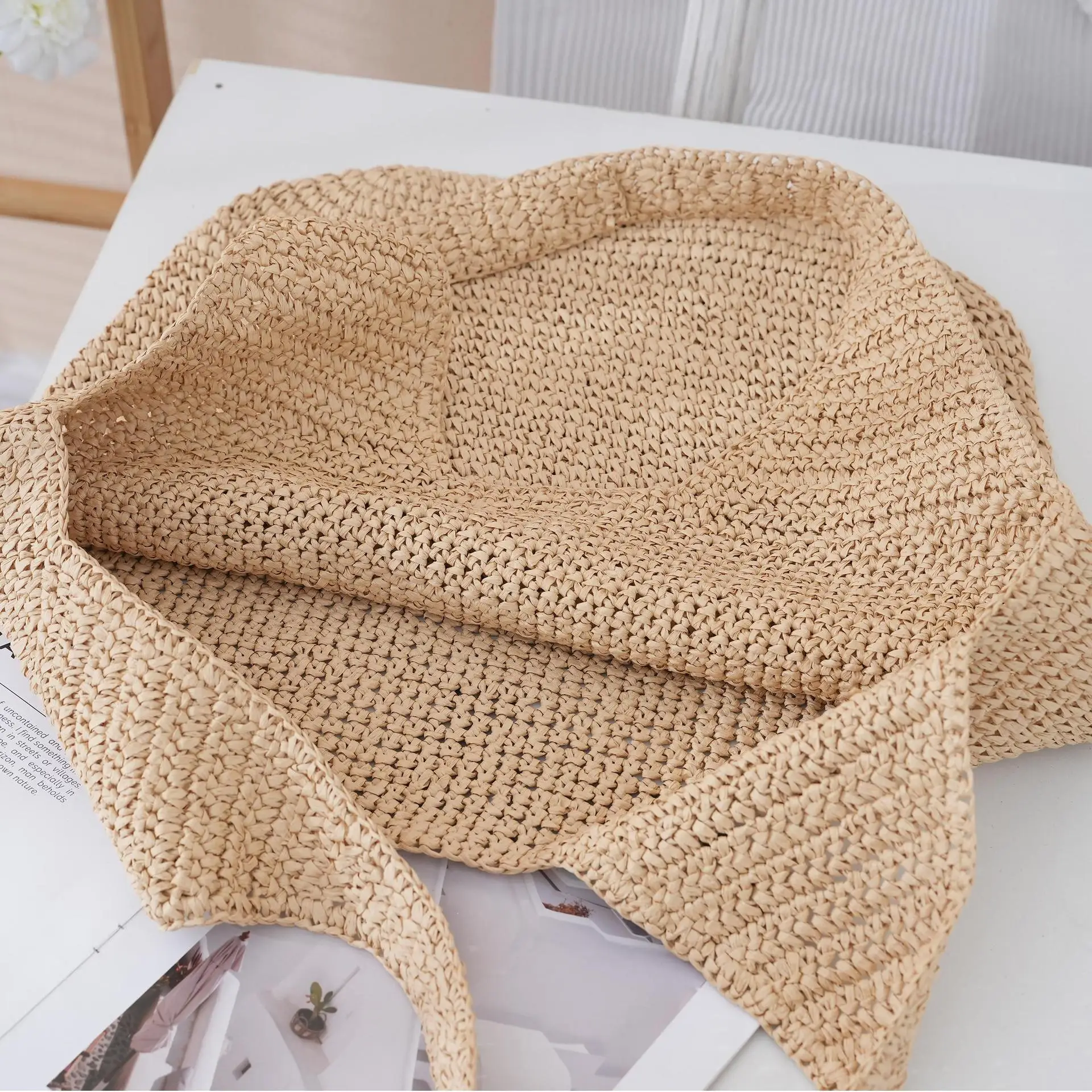 Large Capacity Straw Hobo Bag Handmade Summer Beach Handbag_voghion.com