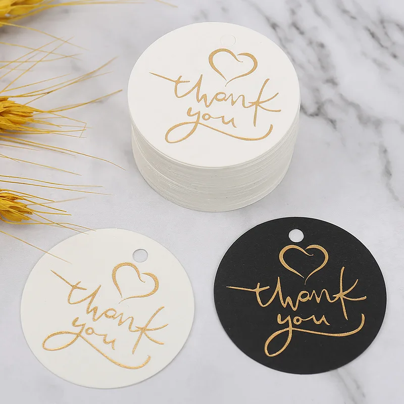 50Pcs 4.5X4.5cm Gold Foil Heart Round Thank You Tag Packing  Decoration Boxes Card for Small Business Gift Wrapping Hang Lables