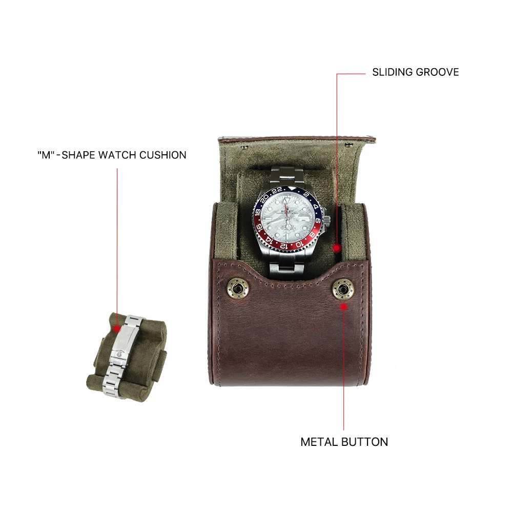 Vintage Genuine Leather 1 Slots Grids Watch Roll Case Travel Portable Watch Display Storage Gift Box High Quality for Men Women