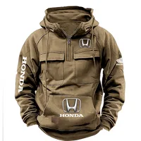 Sweat à capuche rétro Honda pour homme, automne et hiver, avec fermeture éclair, multi-poches, style streetwear, décontracté, sport et loisirs 2