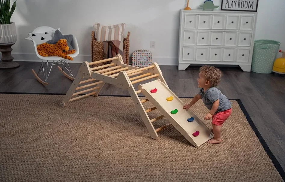 4 in 1 Montessori Climbing Set-Wooden Climbing Gym Foldable Indoor Playground for Kids Ages 18 Months to 4 Years