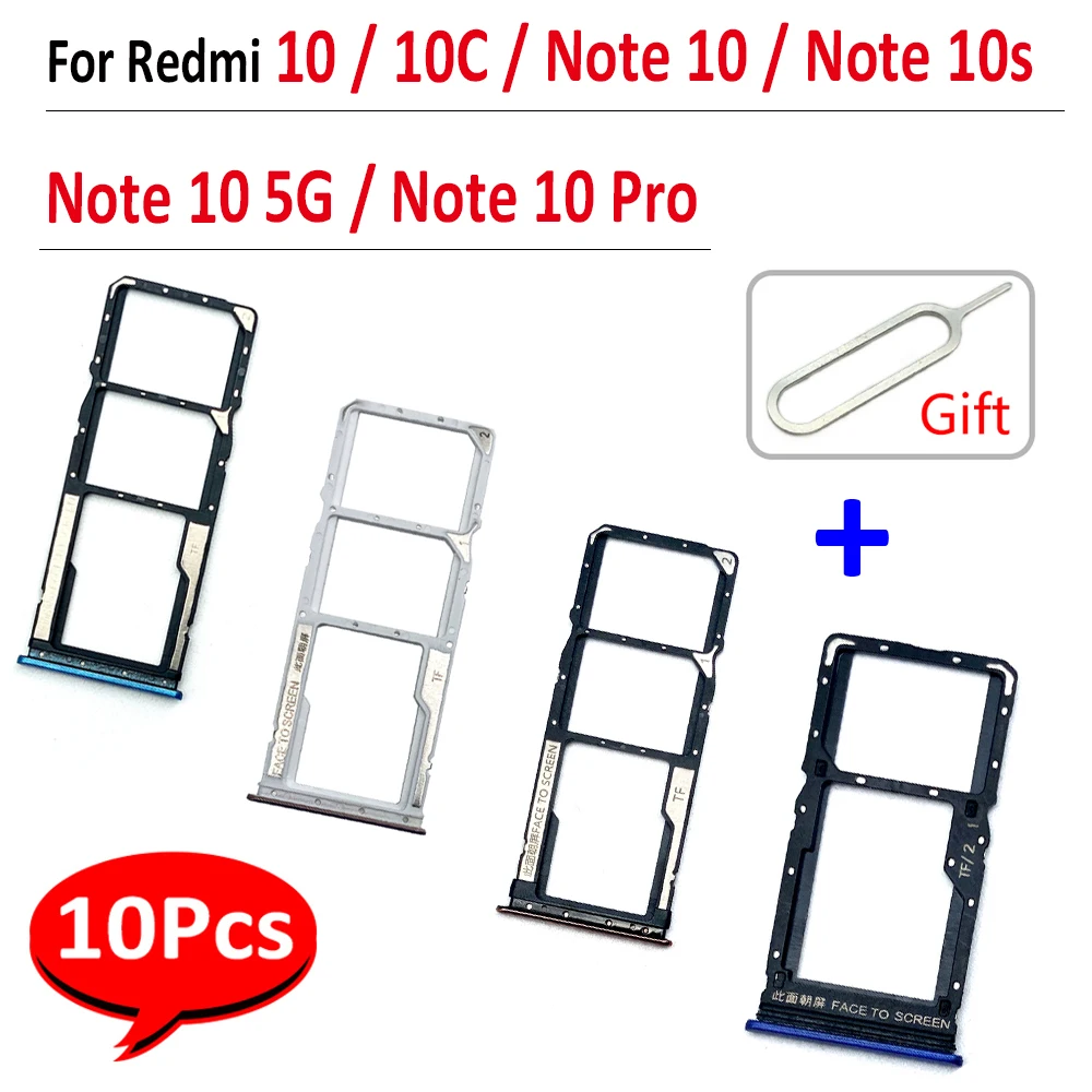 

10Pcs，Original SIM Card Holder Tray chip slot drawer Holder Adapter Socket For Xiaomi Redmi 10 10C Note 10S 10 5G 10 Pro + Pin