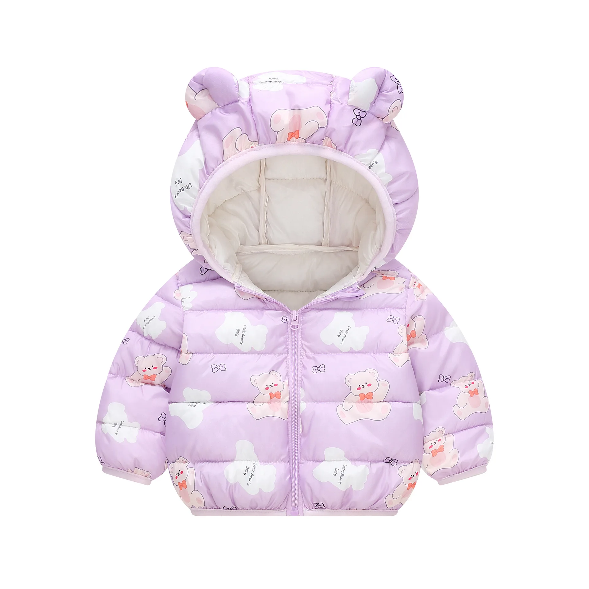 1-6Y Baby Cartoon Bear Ear Hooded Puffer Jackets Infant Warm Printed Winter Coats