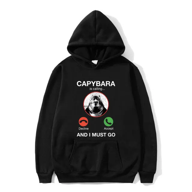 

Capybara Is Calling and I Must Go Decline Accept Hoodie Funny Men Women Casual Oversized Sweatshirt Male Fleece Cotton Hoodies