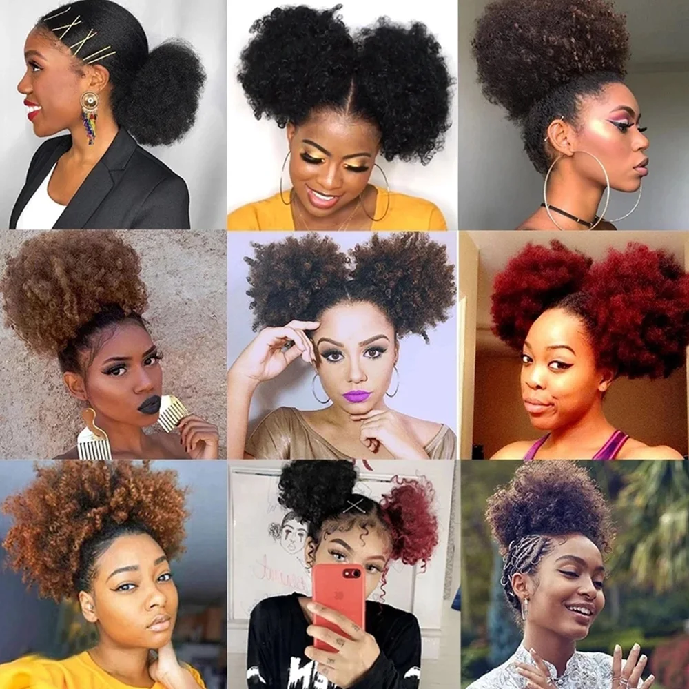 120g große gefälschte Haarknoten synthetische Haar bänder Chignon 4 Haars pangen lockige Brötchen Haar teile Afro Puff Brötchen für Haar verlängerung