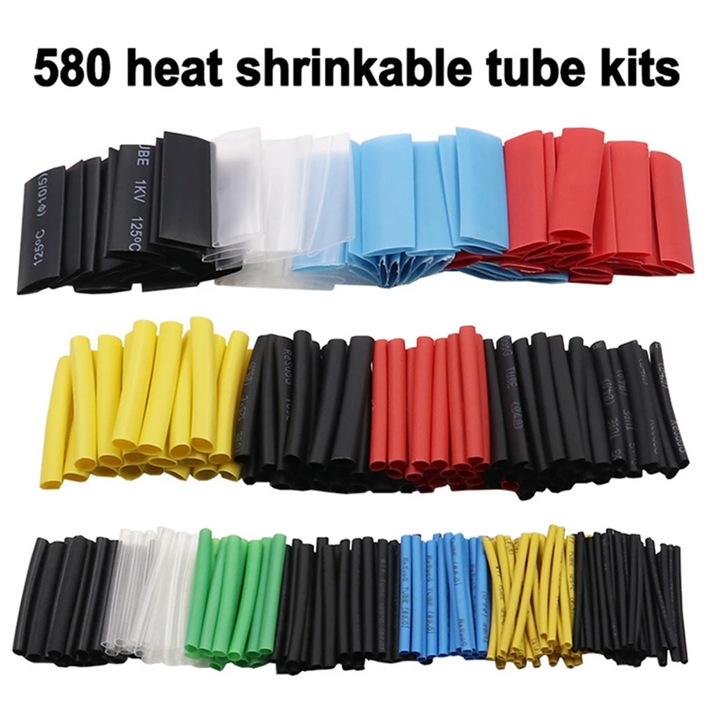 

580pc Thermoresistant Heat Shrinkable Tube Wrapping Kit Tubing Wire Cable Insulation Sleeve Polyolefin -55℃-125℃ Electrical Work