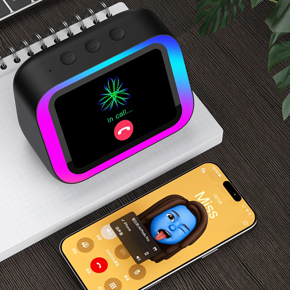 Smart Speaker Voice Assistant Portable BT Speaker with RGB Lights for Bedroom Living Room