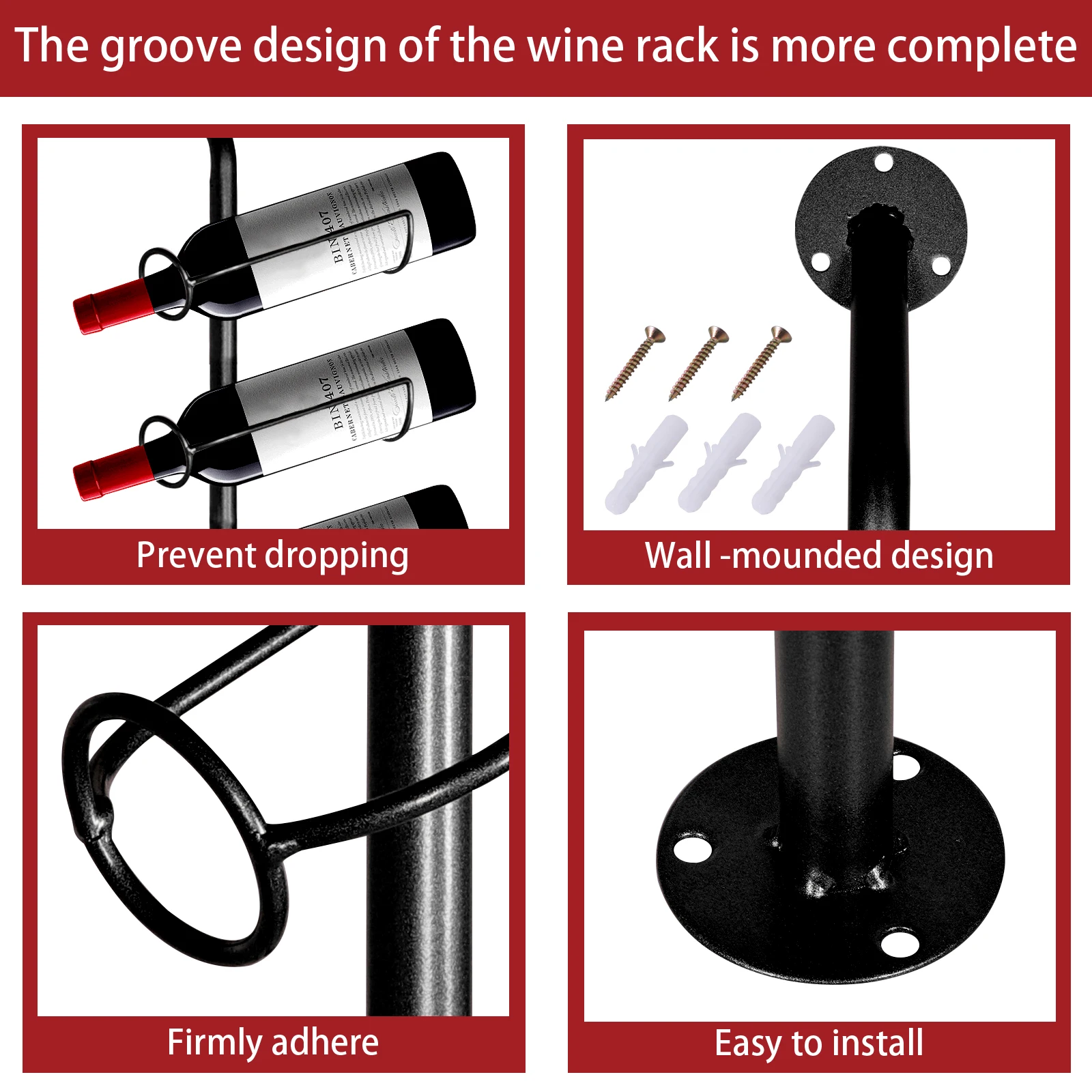 5 Pack Wall Mounted Wine Bottle Display Holder Wine Glass Storage Display for Kitchen Cellar Restaurant