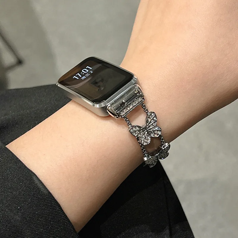 Luxurious Bling Butterfly Diamond Metal Smartwatch Bracelet Strap, 18-22mm
