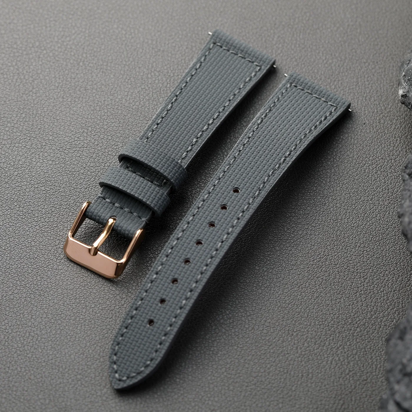 Premium Waterproof Fluororubber Leather Strap - Quick Release, Soft, Retro Design in Blue, Black, and Brown