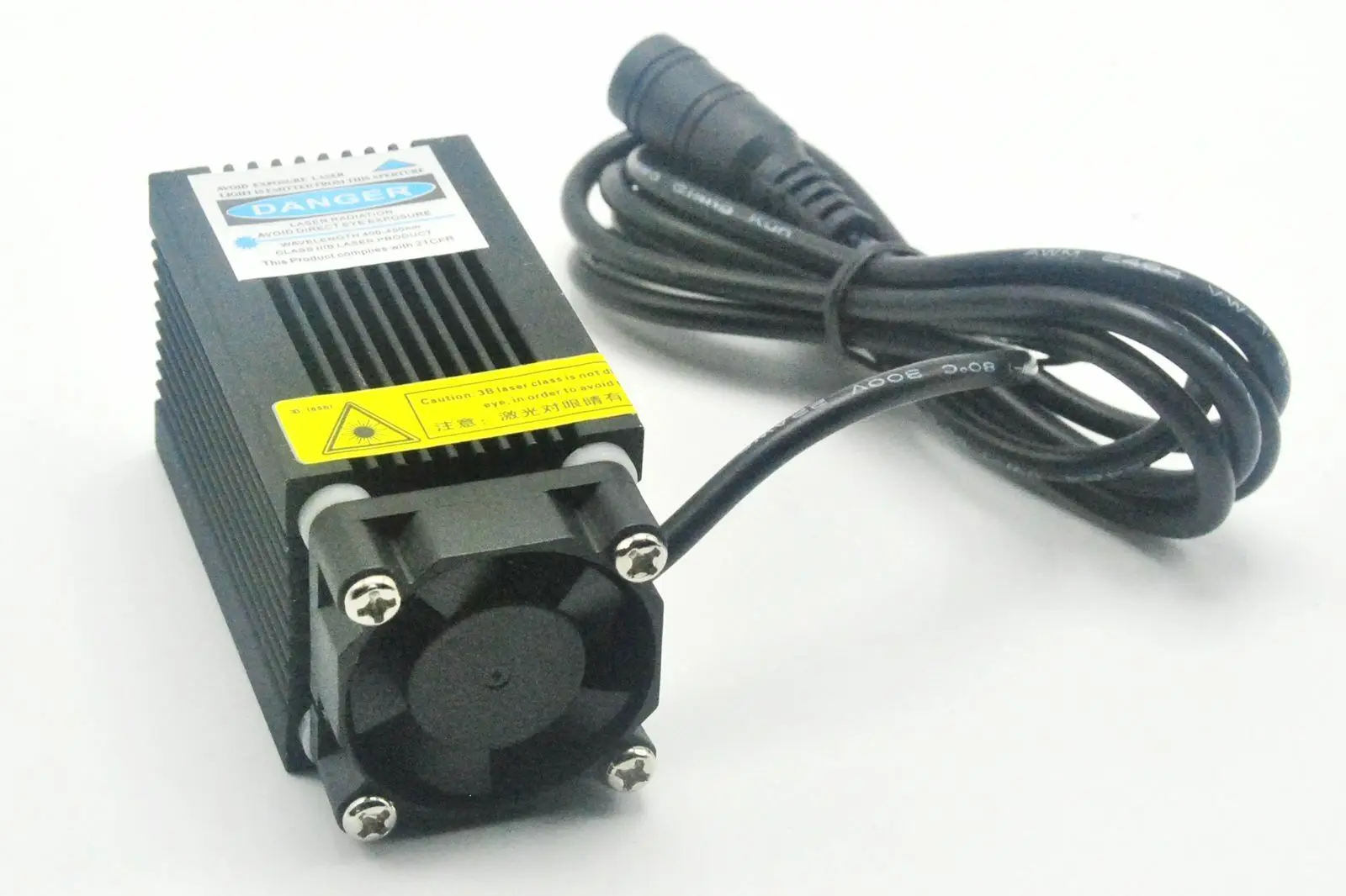 고출력 450nm 1W 청색 레이저 모듈 포커스 도트 헤드(12V 어댑터 및 냉각 팬 포함)