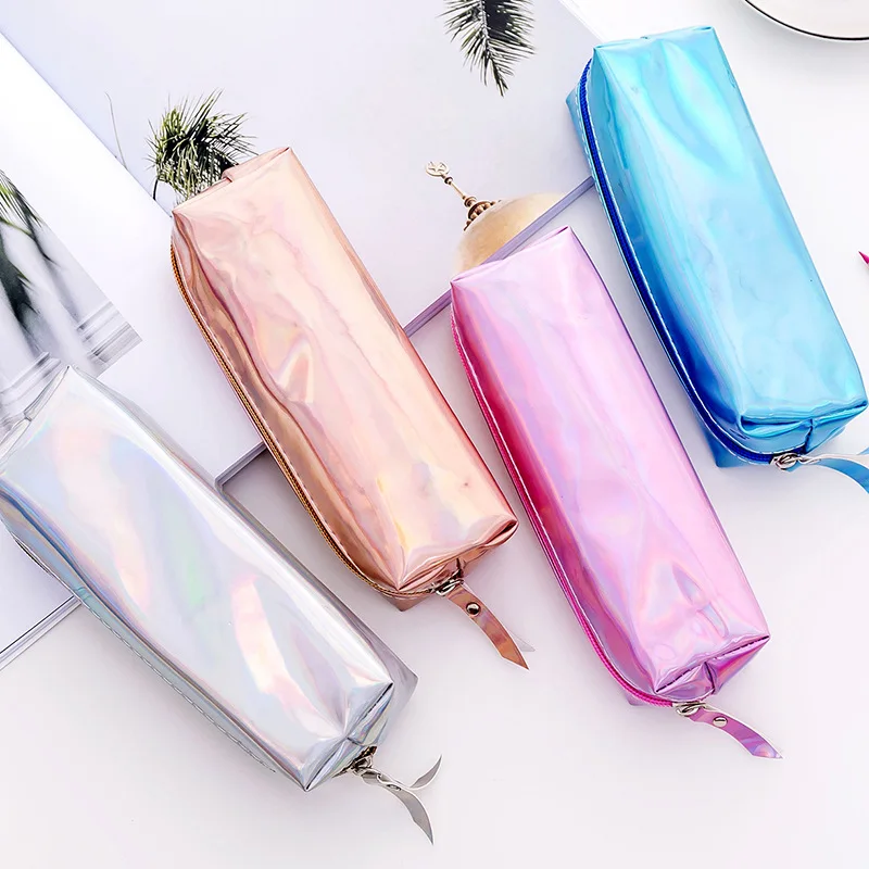 Pencil Cases Stationery Box Pencil Holder Colorful Laser Pencil Case Rose Gold Pu Quality School Supplies Kawaii Stationery Pencil Box Pencilcase Office School Gift