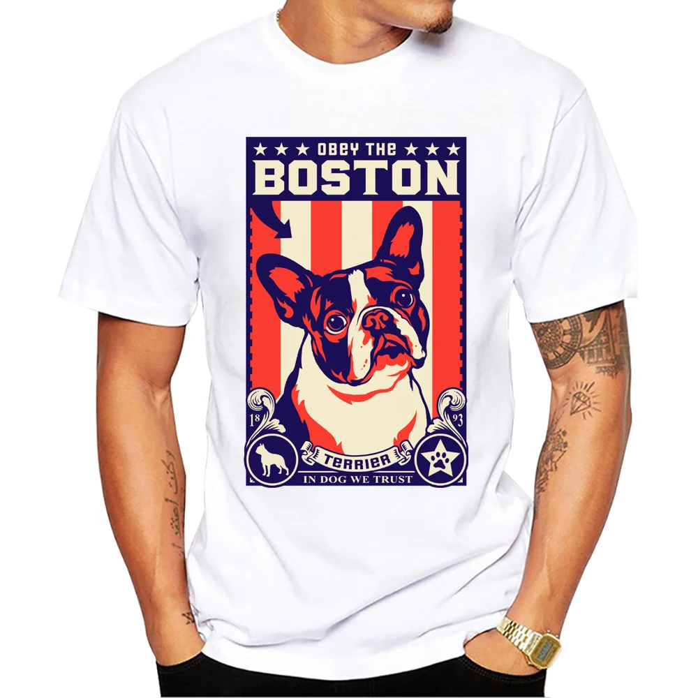 TEEHUB Vintage Boston Terrier Plakat Drukowane Męskie T-shirty Haruku Casual T-shirty Krótkie Rękawy T-shirty Fajne Tee_voghion.com