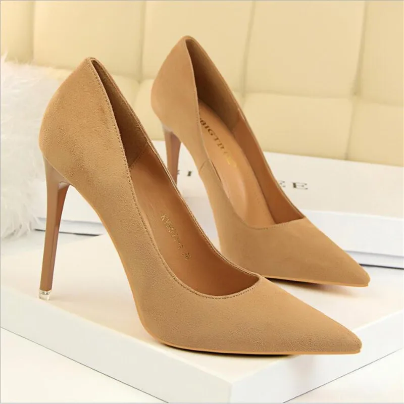 

BIGTREE 5 Colors Concise Women'S OL Office Shoes Show Thin Women Pumps Solid Flock Pointed Toe Shallow Fashion High Heels Shoes