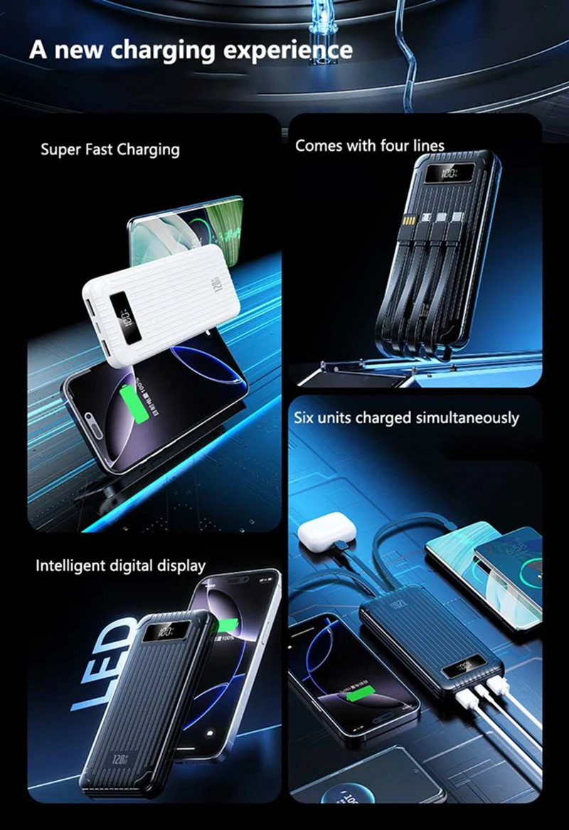 High Capacity Power Bank 100000mah Super Fast Charging With Cables_voghion.com